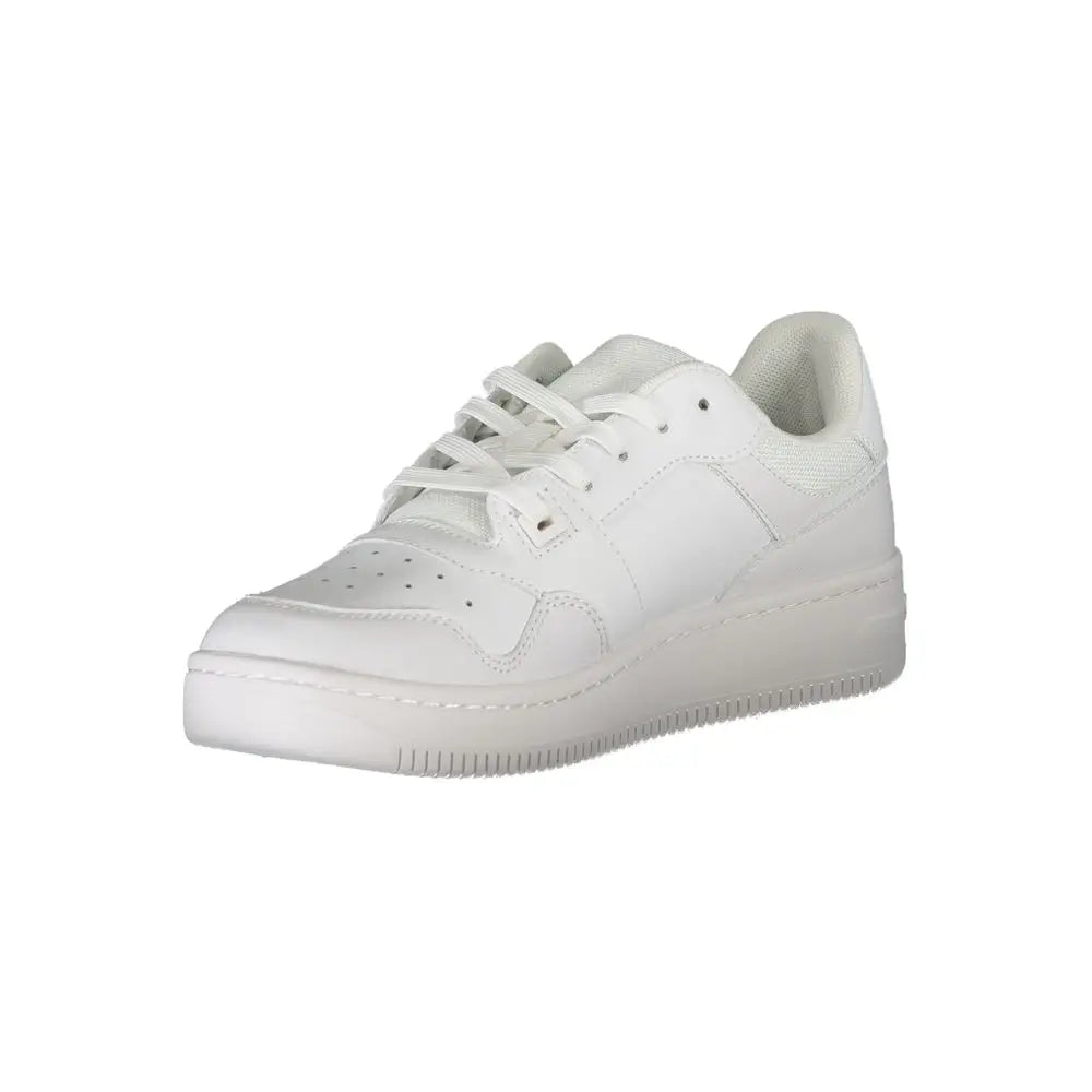 Baskets basses blanches en cuir tommy hilfiger pour femme avec design minimaliste et lacets assortis