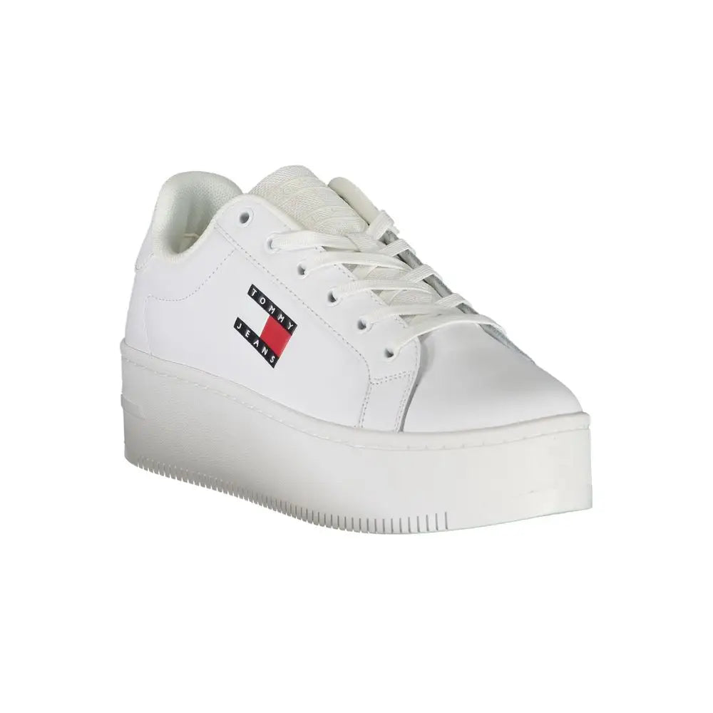 Tommy Hilfiger white leather women sneaker with classic Tommy Jeans logo patch on the side