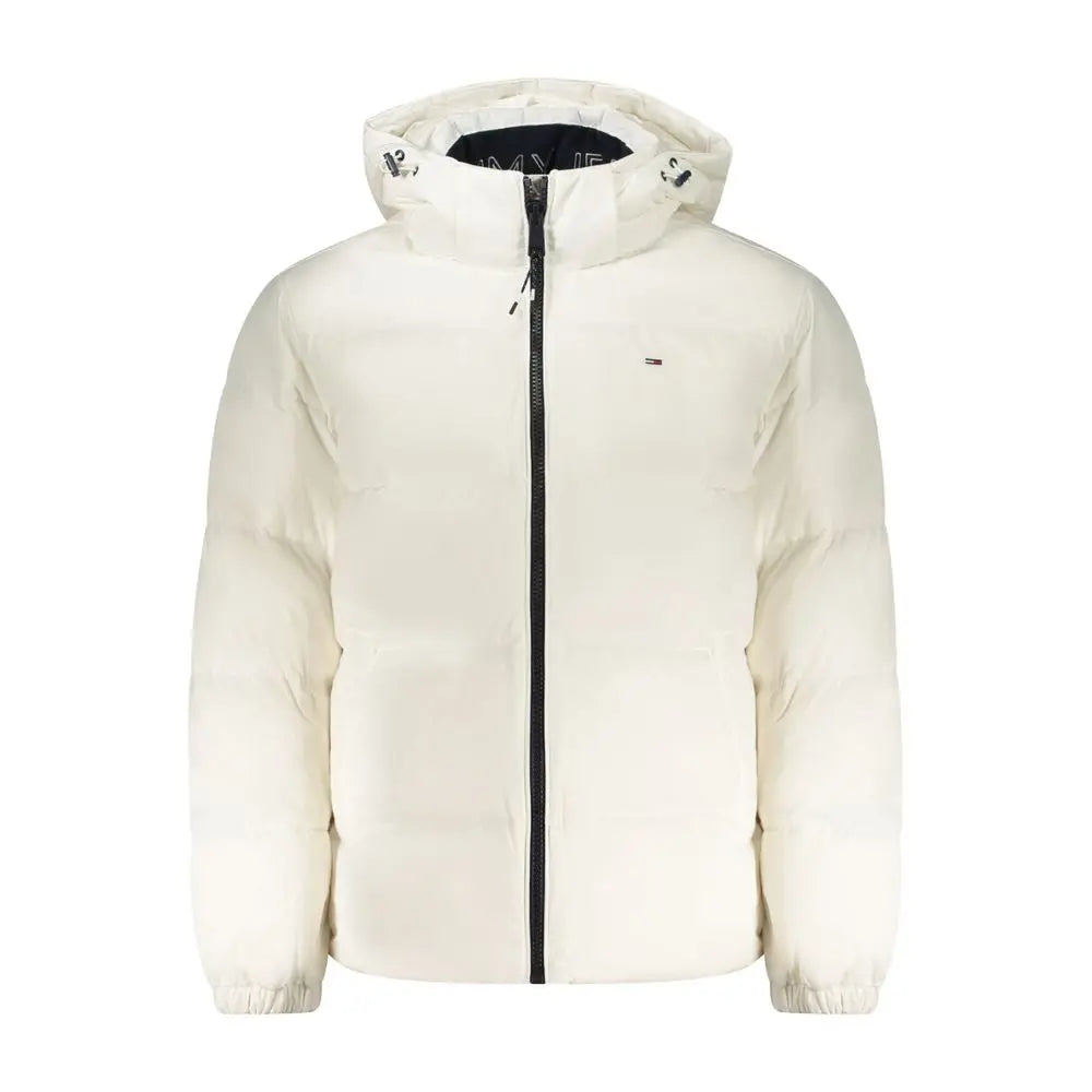 Veste homme tommy hilfiger blanche en polyester avec fermeture éclair noire et logo sur la poitrine