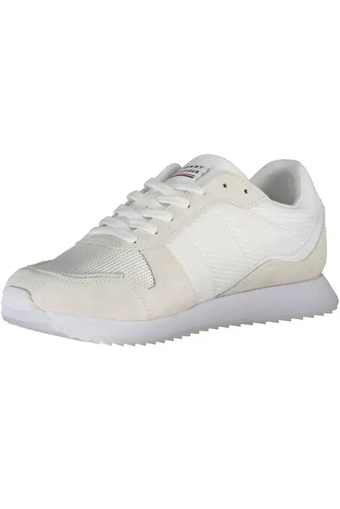 Baskets tommy hilfiger blanches en polyester avec empeigne en mesh et suède et logo discret sur la languette