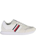 Baskets tommy hilfiger blanches en polyester avec accents rayés rouges noirs et blancs sur le côté