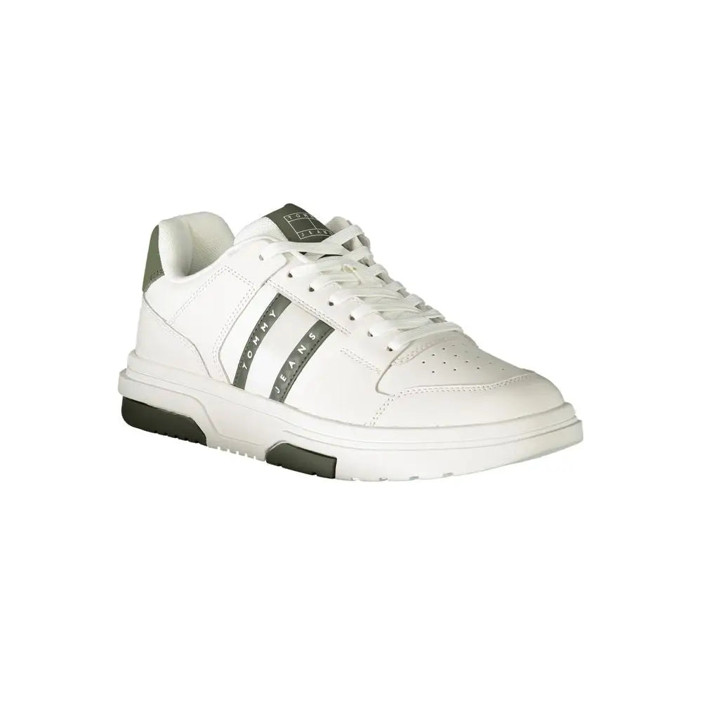 Baskets homme tommy hilfiger en polyéthylène blanches avec accents noirs et gris design bas classique