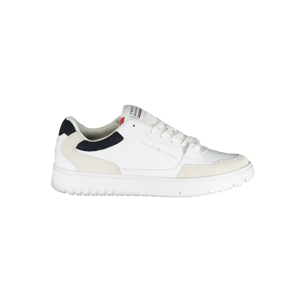 Tommy hilfiger sneaker polyéthylène blanche homme avec dessus en cuir blanc et accents bleu marine et rouge
