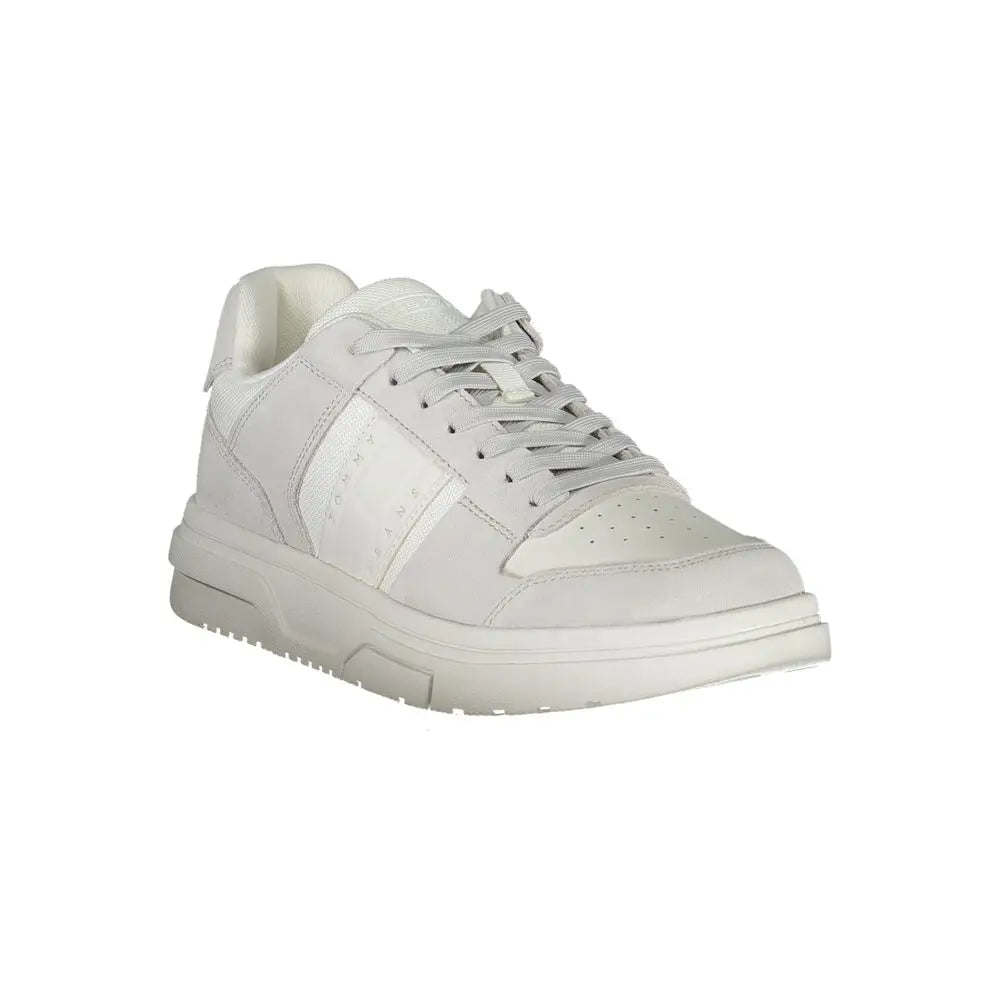 Sneaker homme tommy hilfiger blanc en polyuréthane avec semelle épaisse et détails perforés subtils en cuir