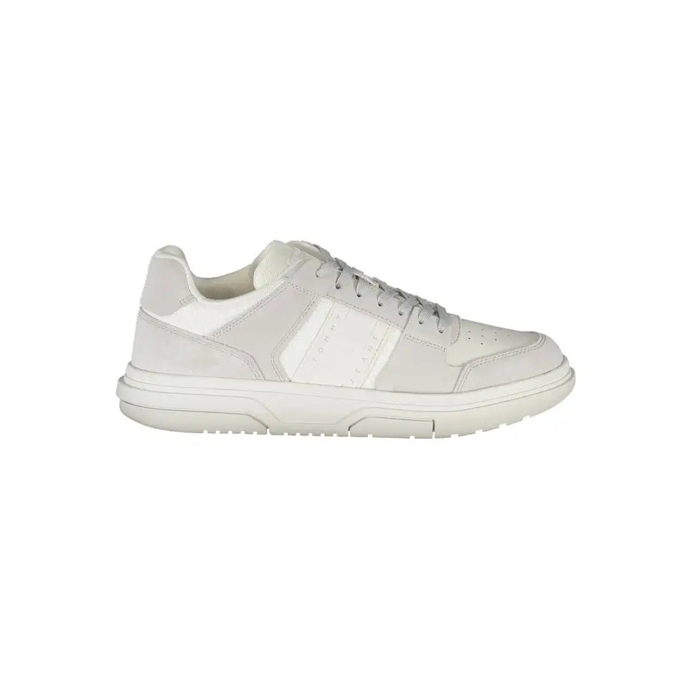 Sneaker homme tommy hilfiger en cuir synthétique blanc avec design minimaliste et surpiqûres ton sur ton