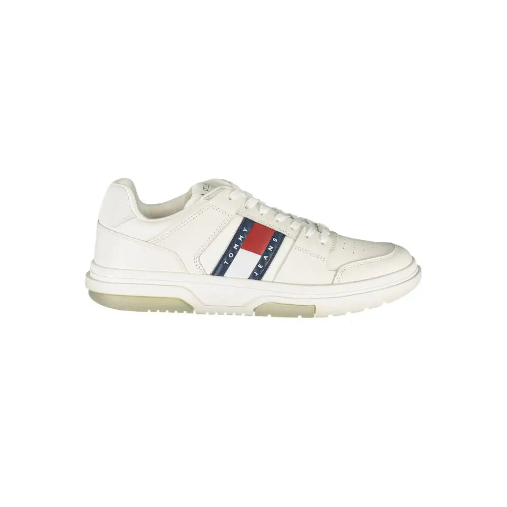 Sneaker homme tommy hilfiger blanc en polyuréthane avec bande logo classique rouge blanc bleu marine sur le côté