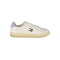 Baskets femme tommy hilfiger en cuir blanc avec talon lavande et semelle beige en caoutchouc