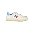 Sneaker femme tommy hilfiger blanche en polyuréthane avec accents bleu clair et logo drapeau classique sur le côté
