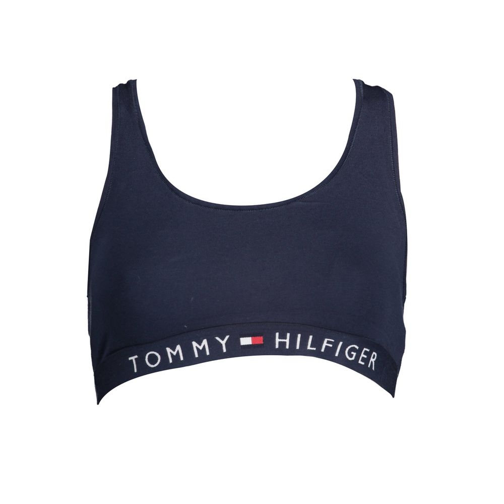 Soutien-gorge de sport Tommy Hilfiger pour femmes en coton bleu, design confortable et ajusté pour l'activité physique.