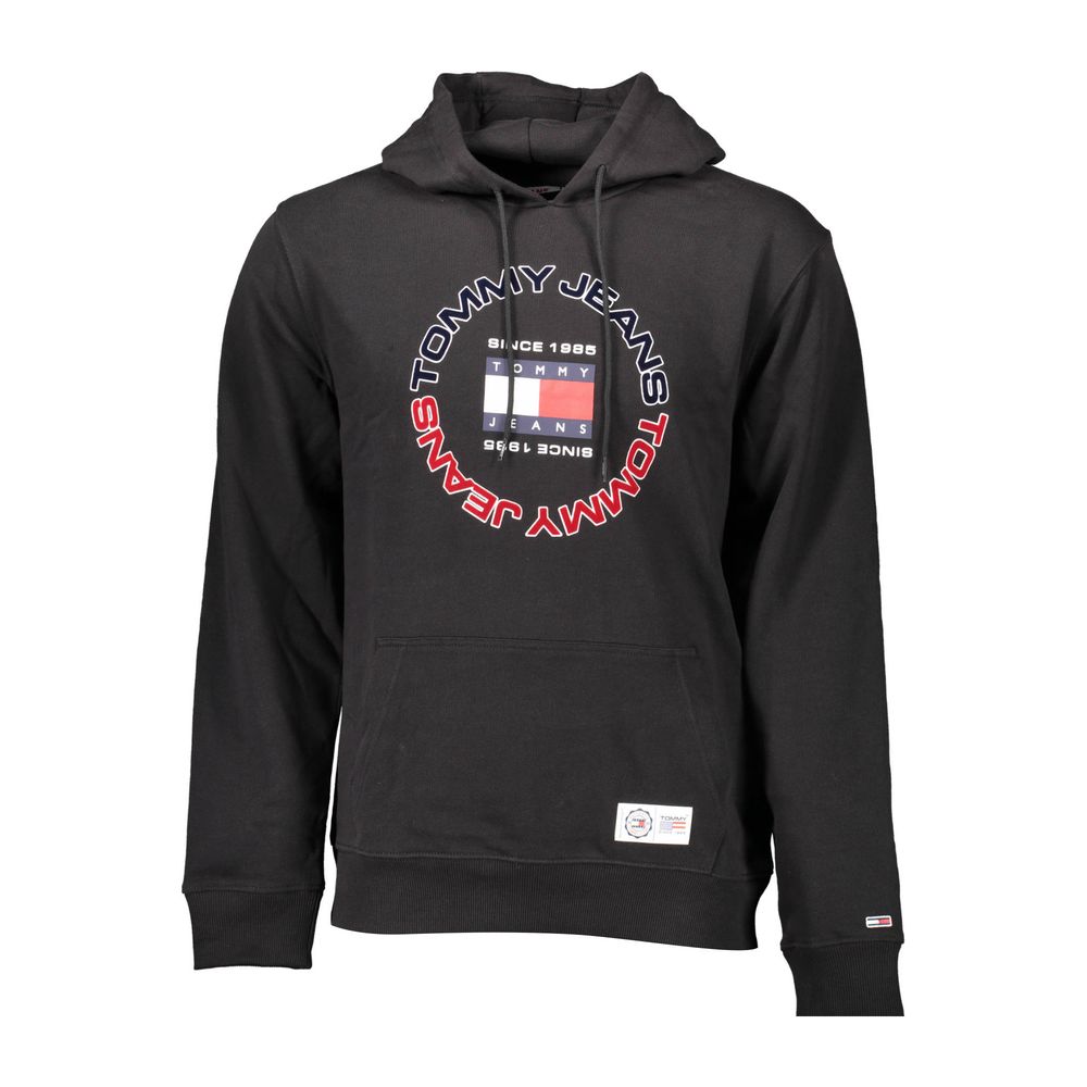 Sweatshirt homme Tommy Hilfiger en coton noir, avec logo discret sur la poitrine, manches longues et col rond.