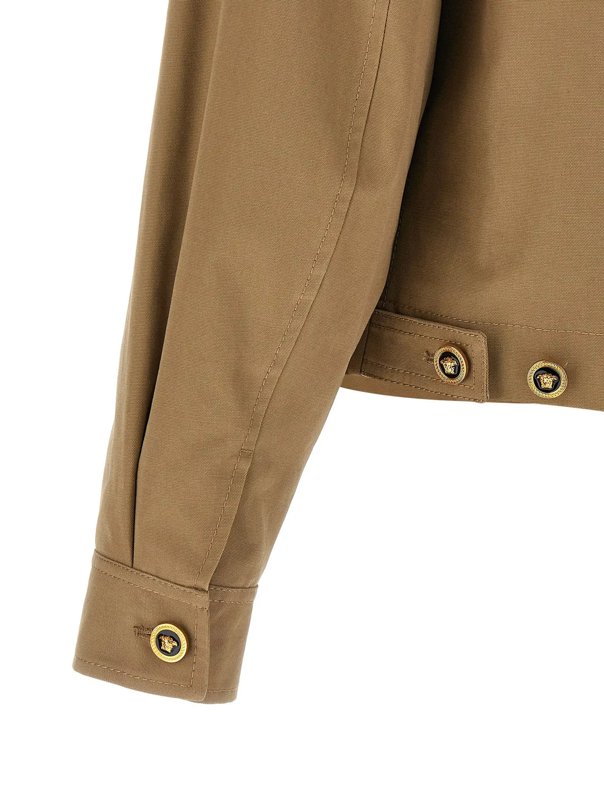 Veste beige en coton versace avec boutons têtes de méduse dorés en métal