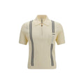 Polo beige versace en coton avec côtes et rayures verticales noires avec patch logo sur la poitrine