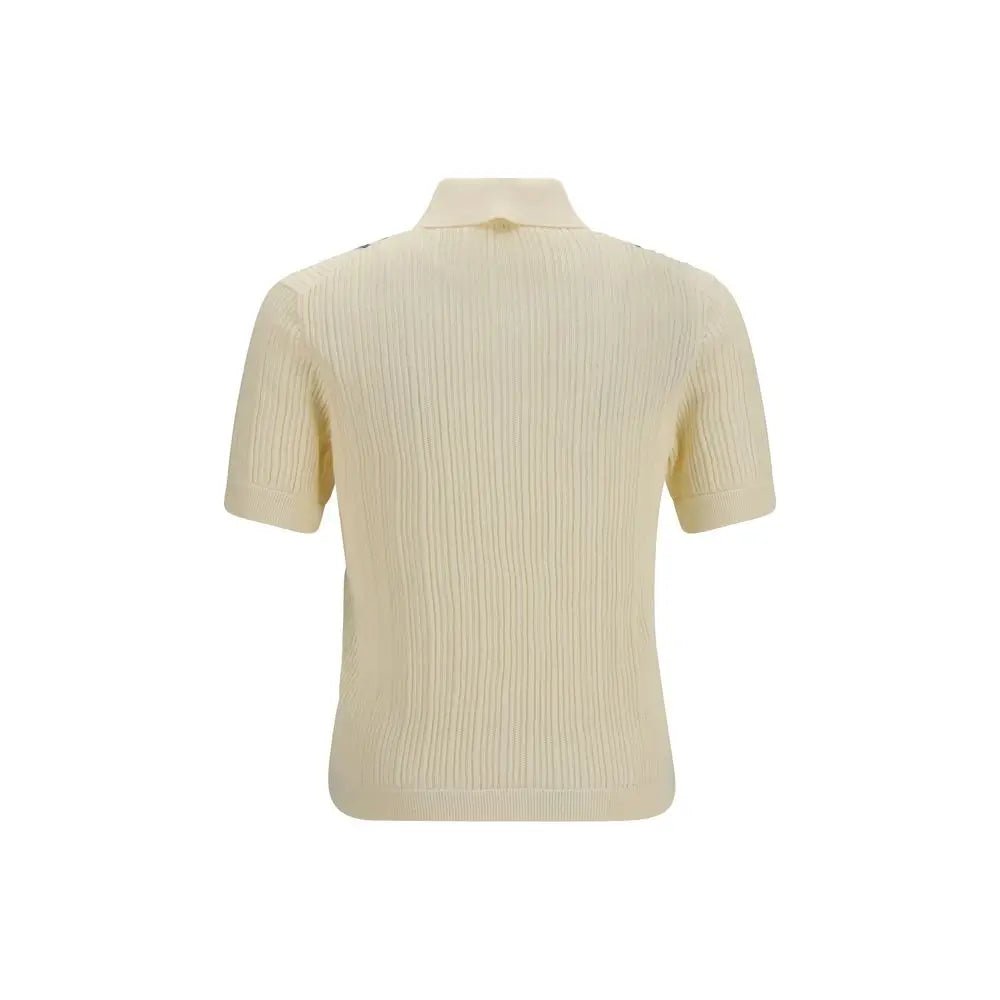 Chemise polo beige versace en coton avec maille côtelée crème manches courtes et col