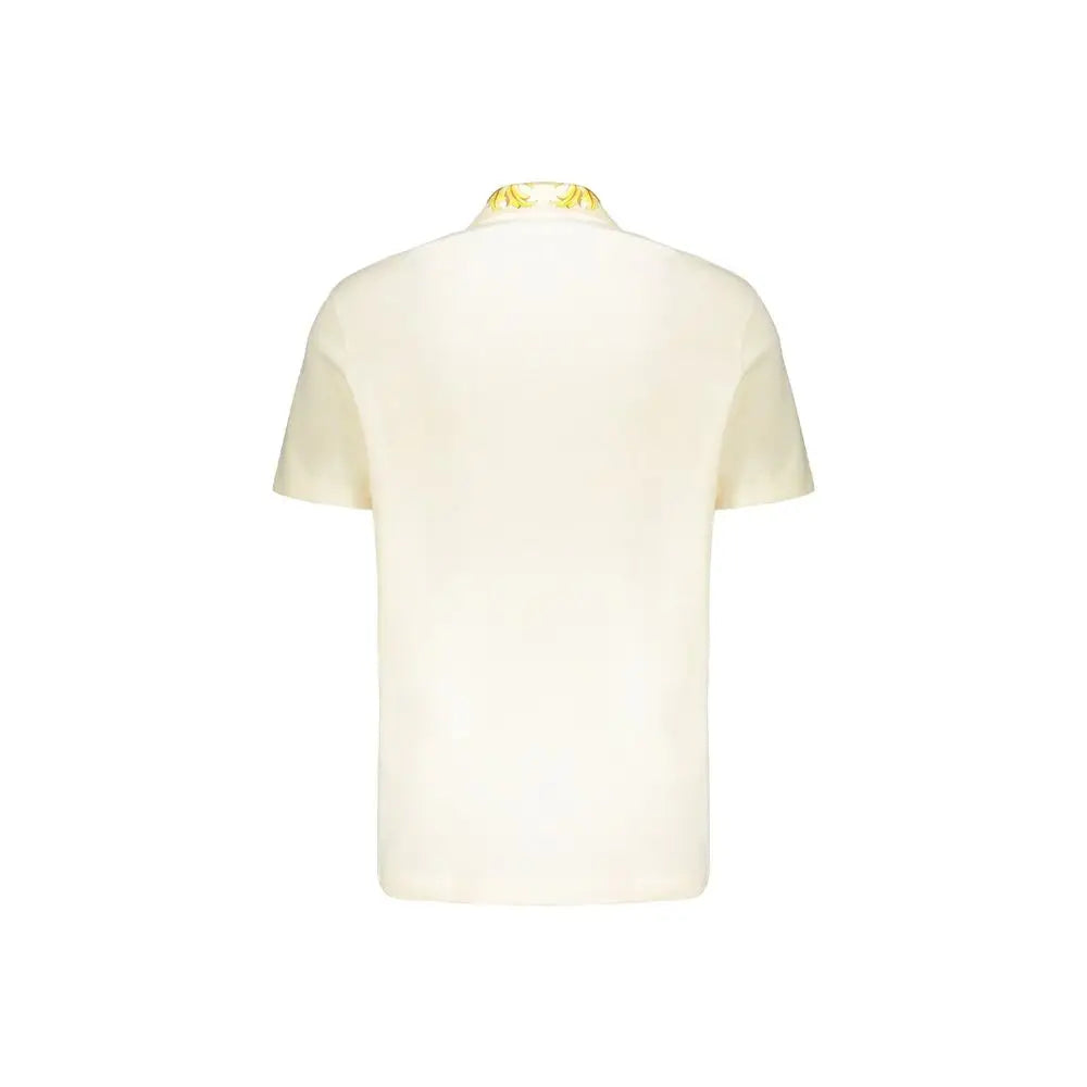 Chemise polo versace bicolor en coton crème avec détail brodé doré sur le col manches courtes