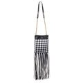 Sac bandoulière versace noir et blanc en cuir et textile avec motif pied-de-poule et détails à franges
