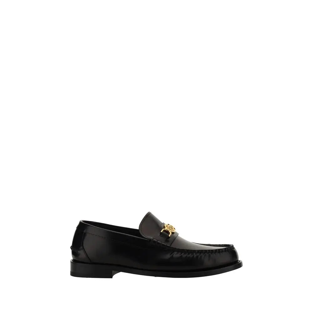 Versace noir mocassin en cuir de veau avec boucle mors dorée bos taurus slip on pour homme