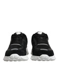 Versace baskets basses noires et blanches en toile avec dessus en daim et accents en mesh semelle en caoutchouc épaisse