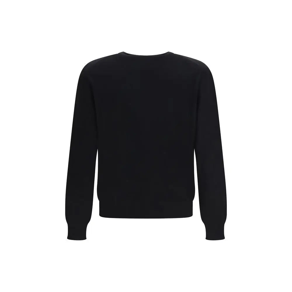 Pull noir versace en cachemire à col rond avec manches longues poignets et ourlet côtelés