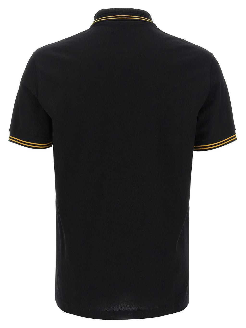Versace polo shirt noir en coton avec manches courtes et finition dorée sur col et poignets