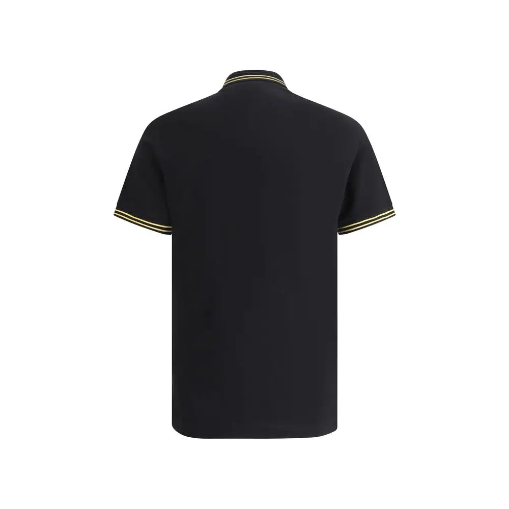 Polo versace noir en coton avec col et manches courtes bordés de doré
