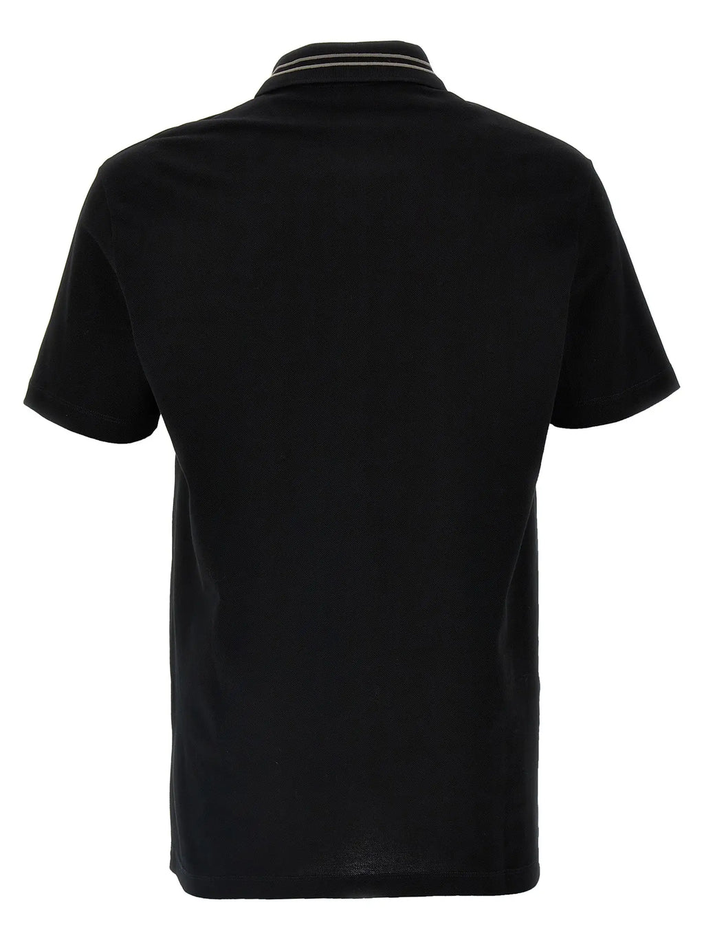 Polo noir versace en coton avec col à deux fines rayures blanches manches courtes