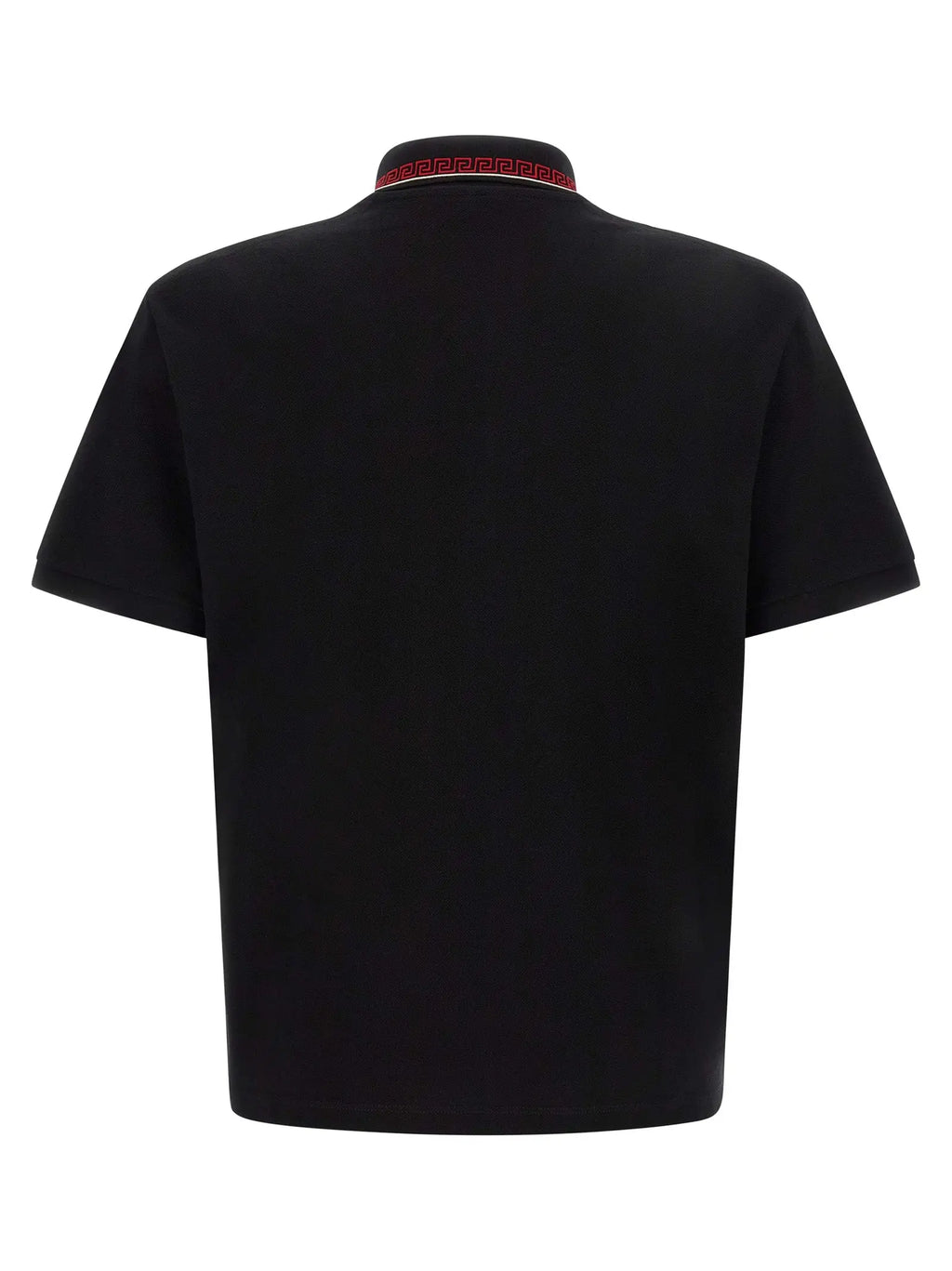 Polo versace noir en coton avec manches courtes et col noir et rouge à motif pour homme