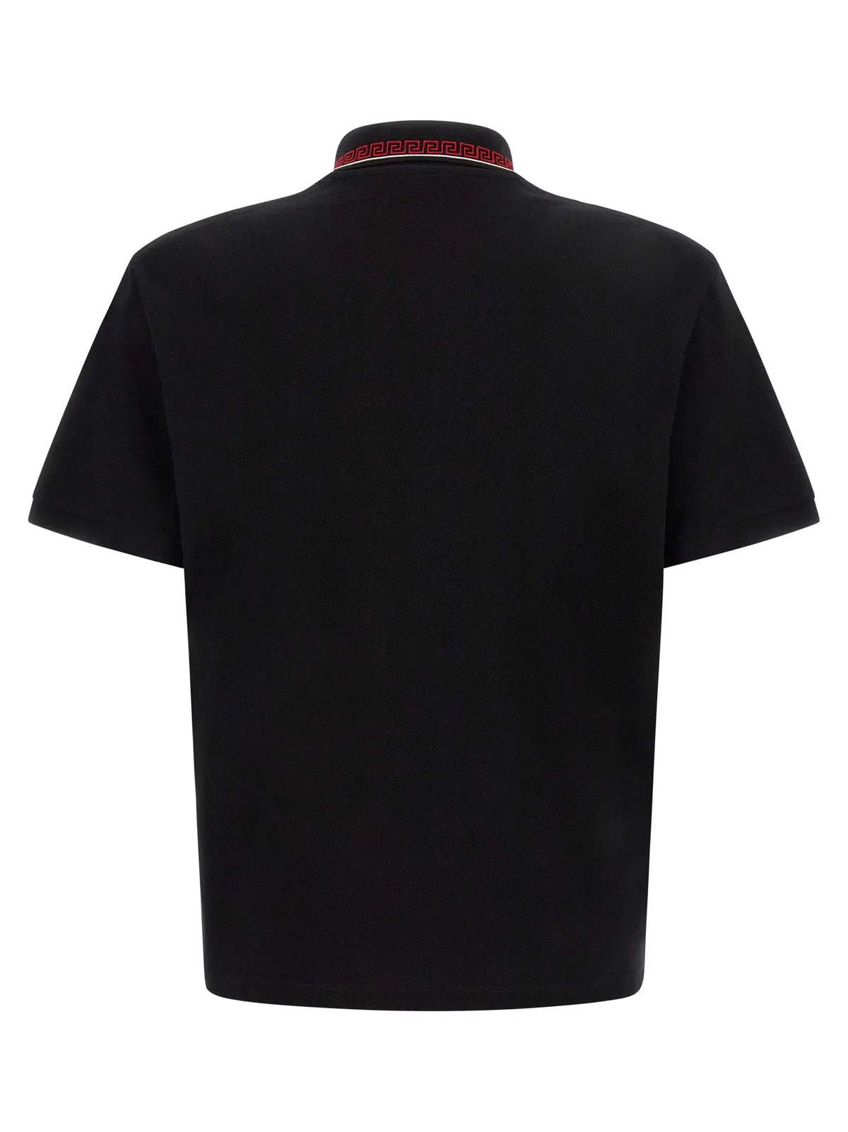 Polo versace noir en coton avec manches courtes et col noir et rouge à motif pour homme
