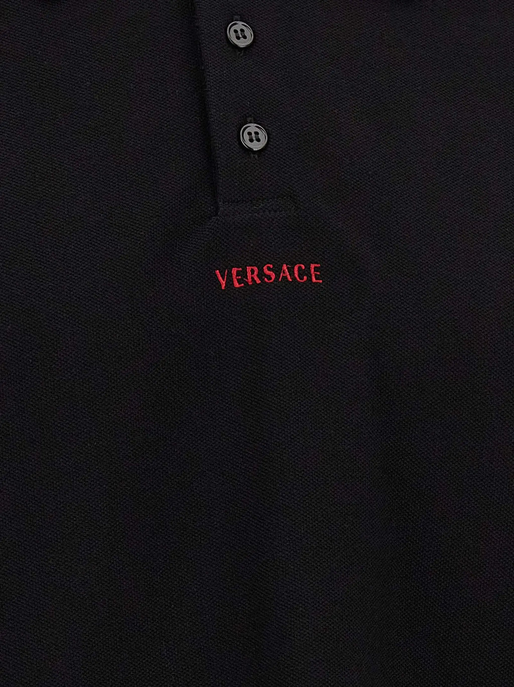 Polo versace noir en coton avec logo rouge brodé et boutons argentés