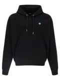 Sweatshirt versace noir en coton avec petit logo medusa bleu sur la poitrine et cordons dorees