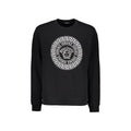 Sweatshirt versace noir en coton avec logo circulaire blanc audacieux medusa et motif grecque key