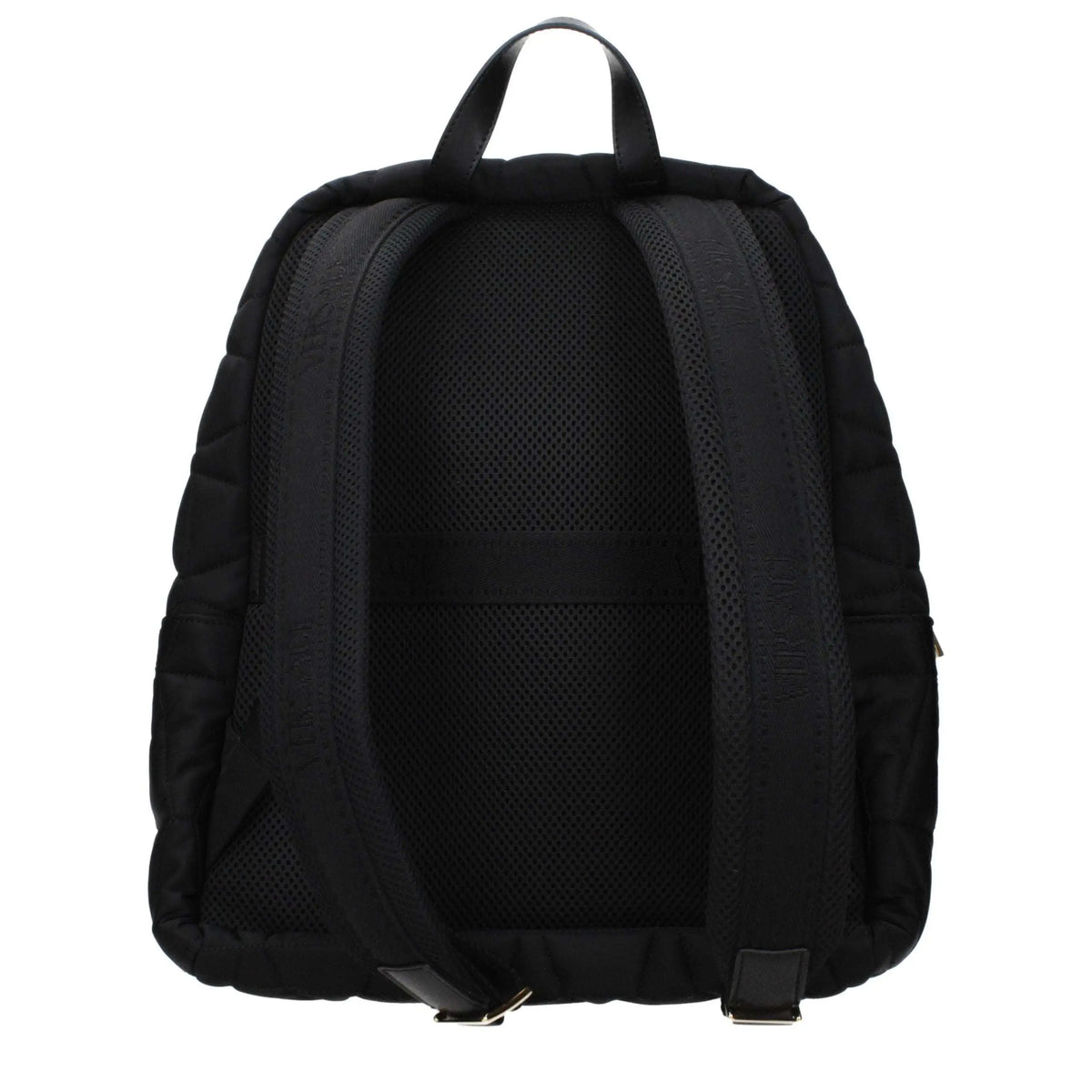 Sac à dos versace noir en tissu matelassé avec dos en mesh et bretelles rembourrées visible de dos