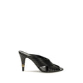 Mule versace black lamb ovis aries en cuir noir avec détails plissés et logo méduse doré au talon vue arrière