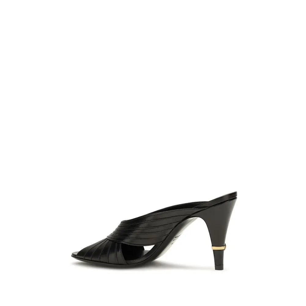 Mule en cuir noir versace black lamb ovis aries avec un design nervuré élégant et un talon or accentué
