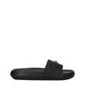Versace slippers noir en cuir avec boucle medusa dorée et logo embossé