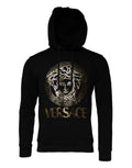 Versace black cotton hoodie with gold medusa head logo and greek key border pullover sweatshirt sweater