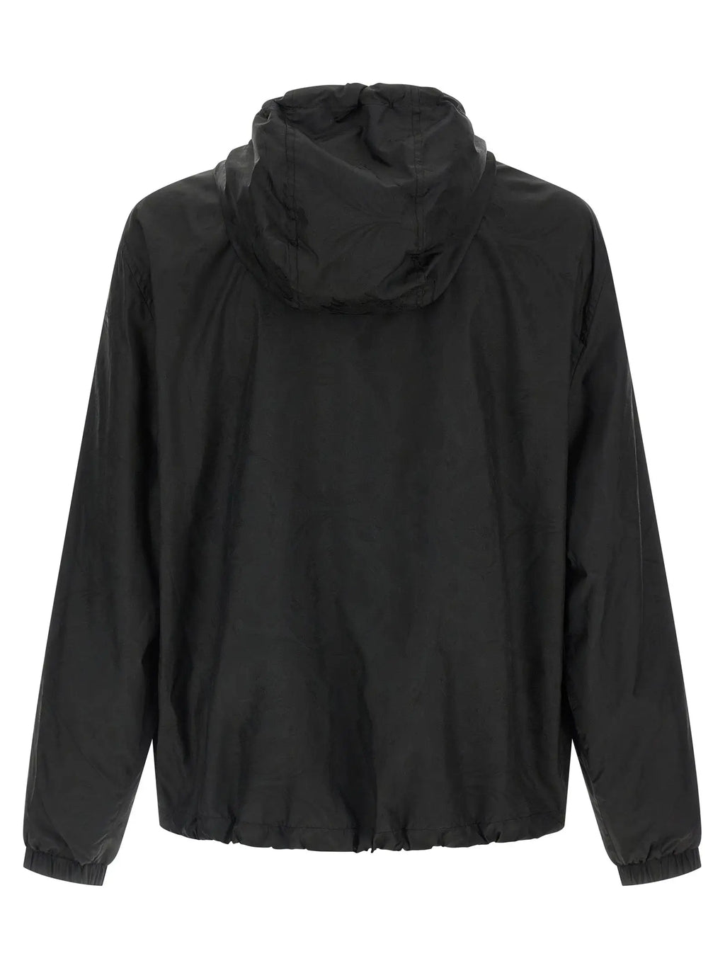Versace black nylon shell jacket with sleek lightweight fabric and elastic cuffs in hooded design