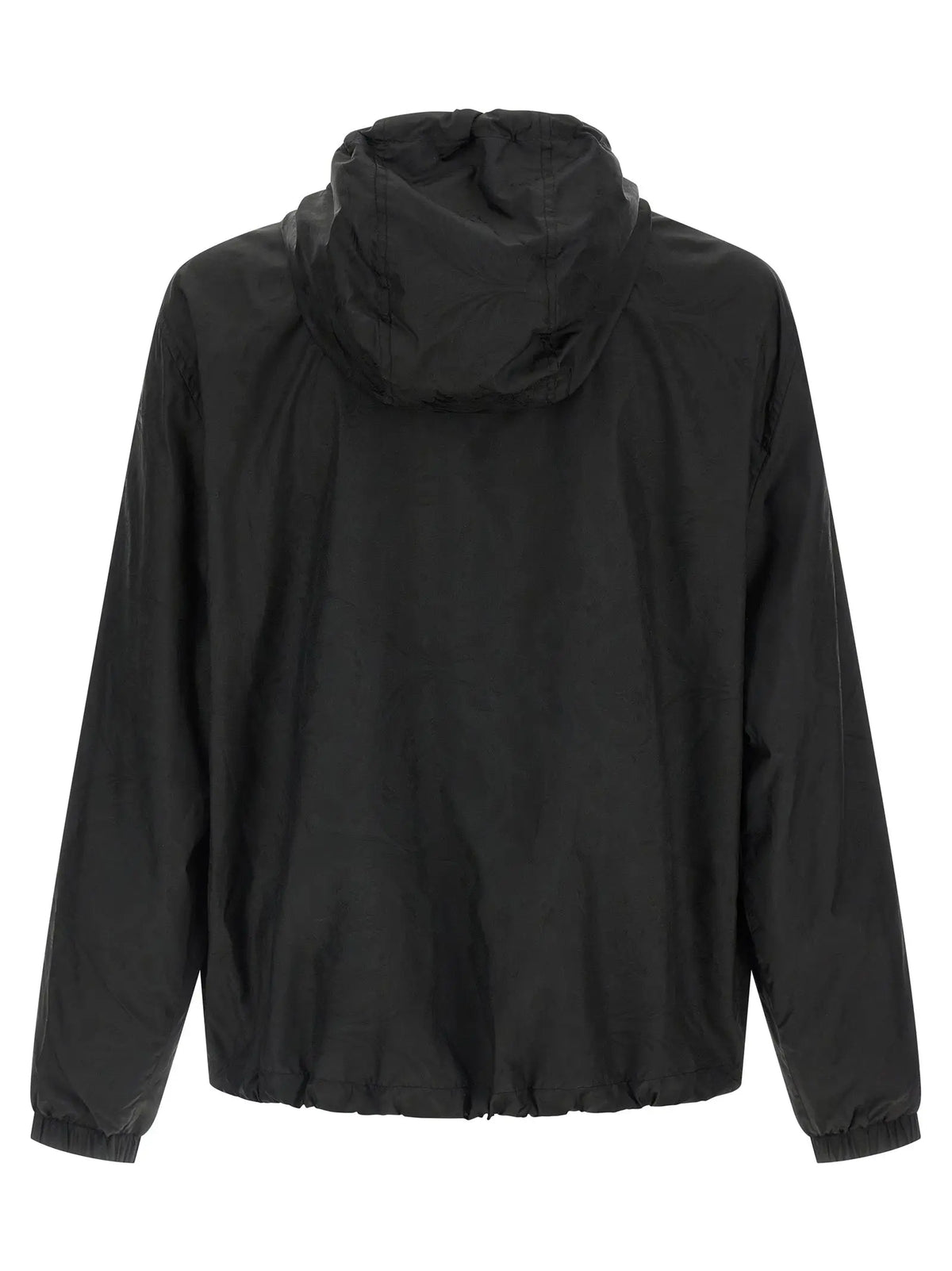 Versace black nylon shell jacket with sleek lightweight fabric and elastic cuffs in hooded design