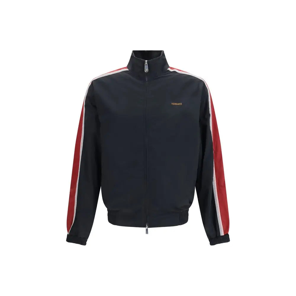 Versace bomber noir en polyamide avec manches à rayures rouges et blanches style veste de sport