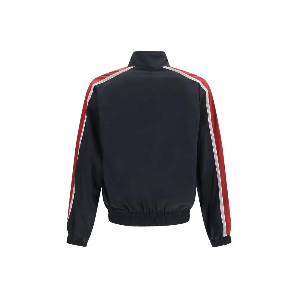 Versace bomber noir en polyamide avec manches rayées rouges et blanches pour un style sport chic