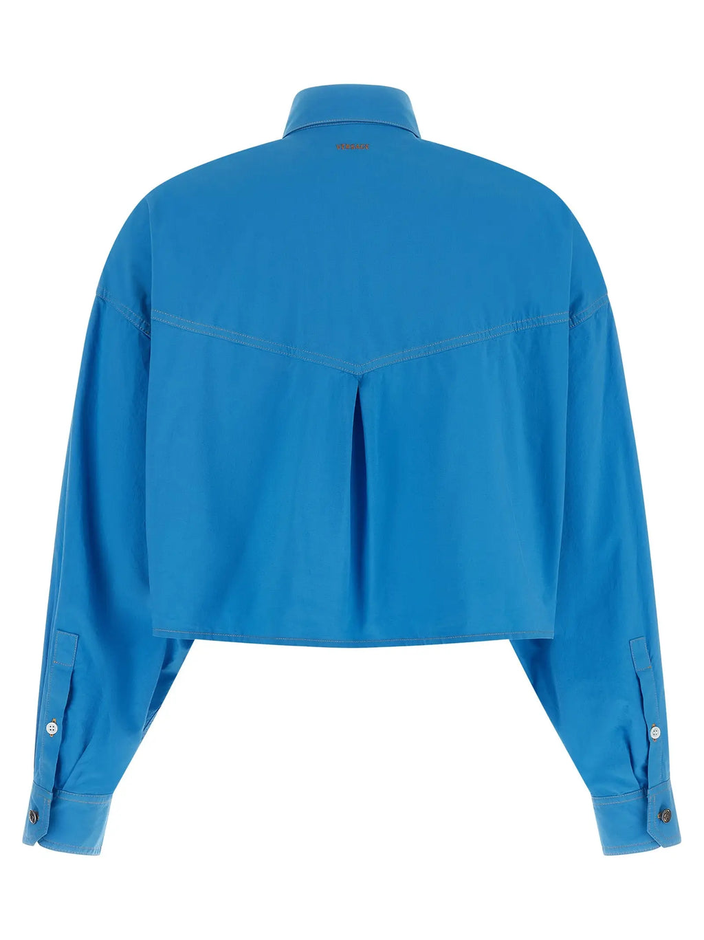 Blouse versace bleu en coton avec manches longues et col structuré style chemise courte