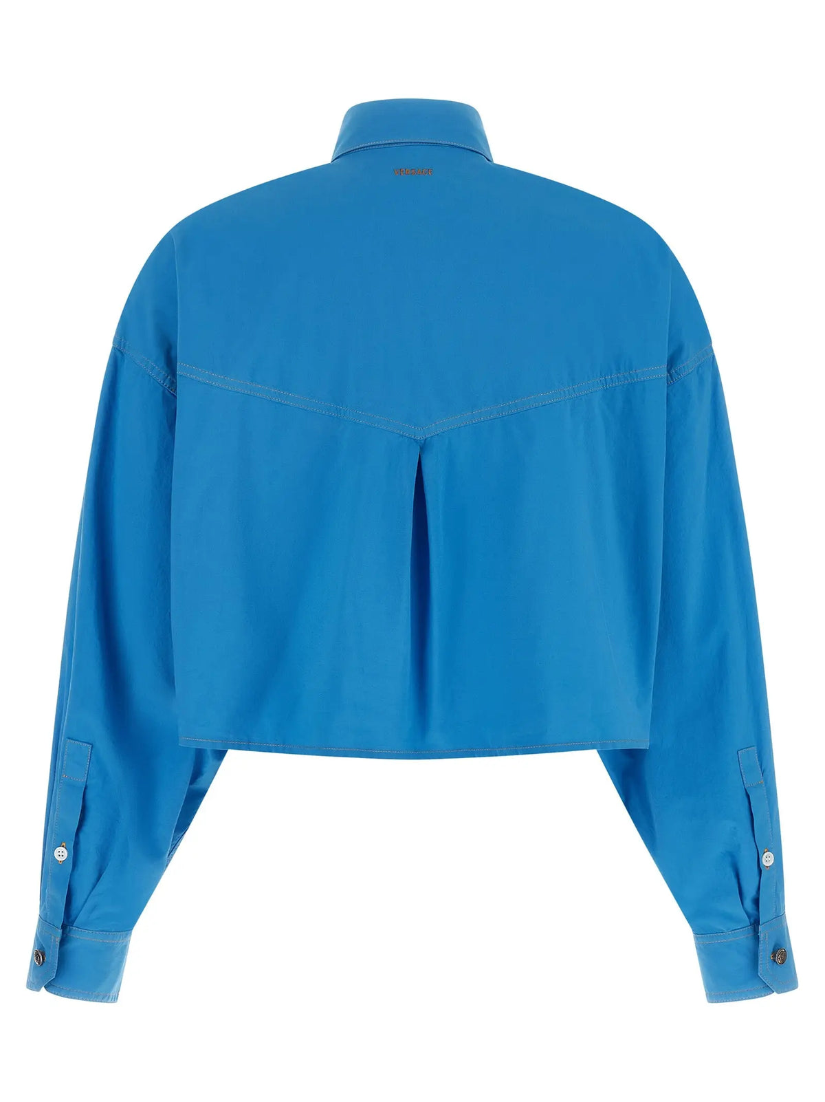 Blouse versace bleu en coton avec manches longues et col structuré style chemise courte