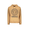 Sweatshirt en coton versace marron avec un logo medusa noir entoure de motifs grecques sur le devant