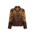 Versace chemise en soie marron avec imprimé chaîne dorée et orange et motifs médaille circulaire