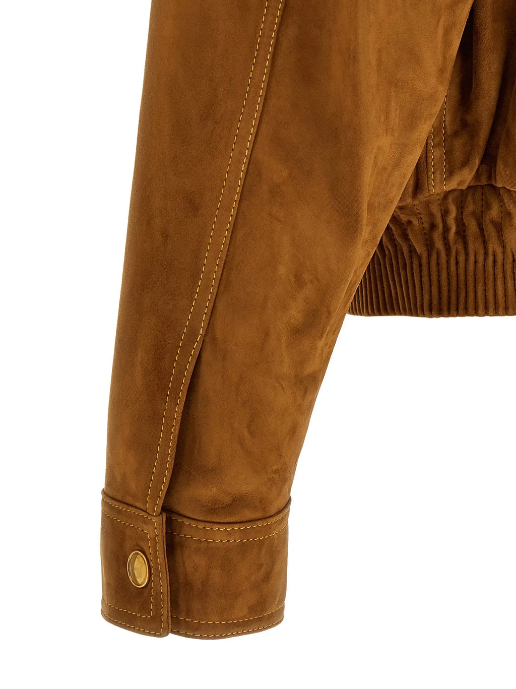 Manchette de veste versace en cuir d agneau marron avec manche en daim tan et bouton doré