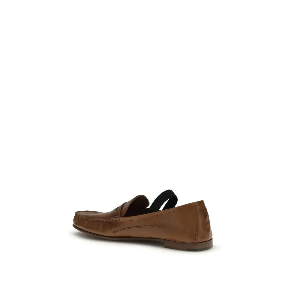 Mocassin versace marron en cuir agneau avec bande élastique noire pour un style slip-on élégant