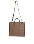 Sac fourre-tout versace marron en cuir jacquard avec logo embossé et bandoulière assortie