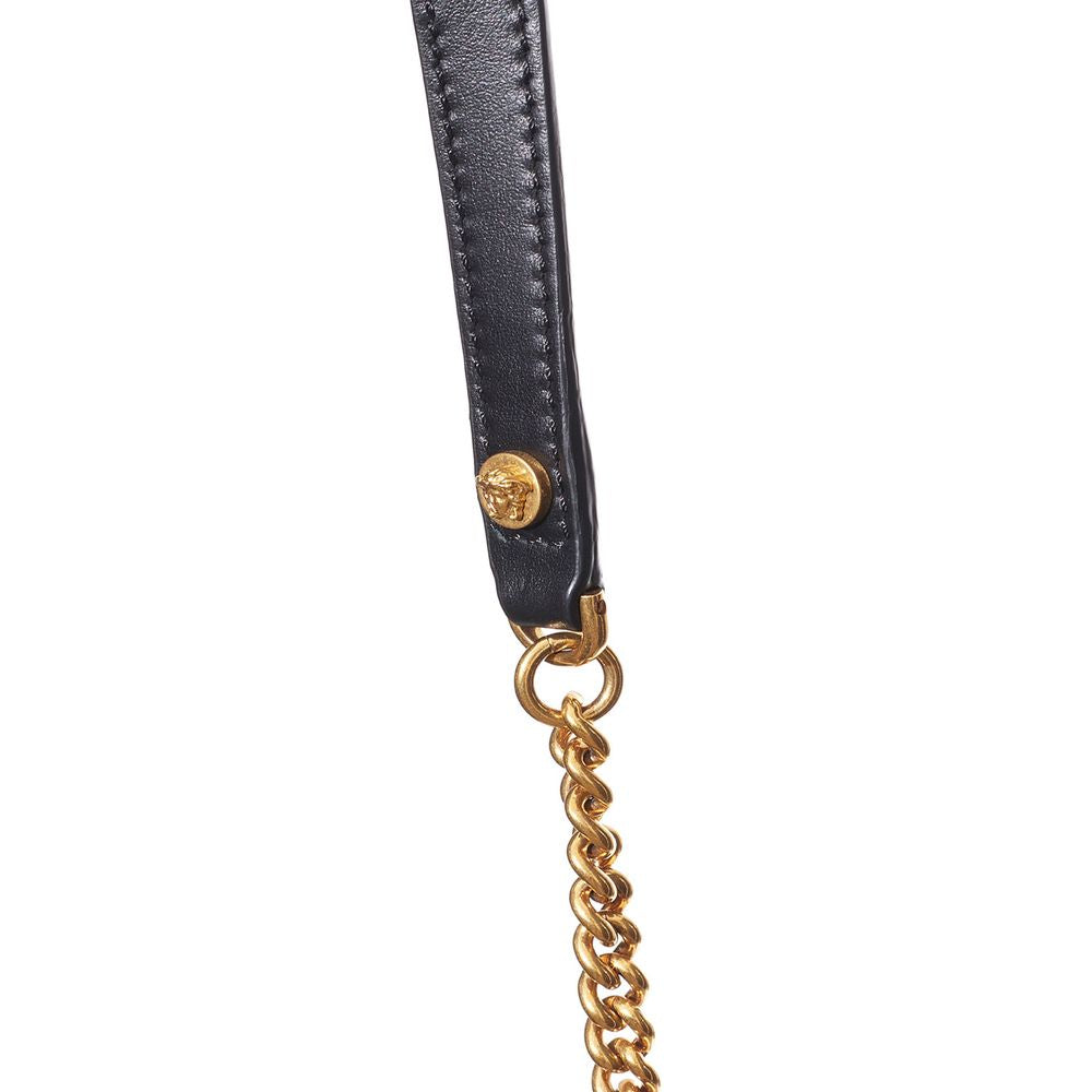 Sac à main à bandoulière en cuir et textile noir et blanc de Versace, élégant et sophistiqué.
