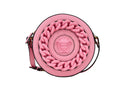 Sac à bandoulière rond Versace Disco en cuir, design élégant avec motif à pois, idéal pour transporter une caméra.