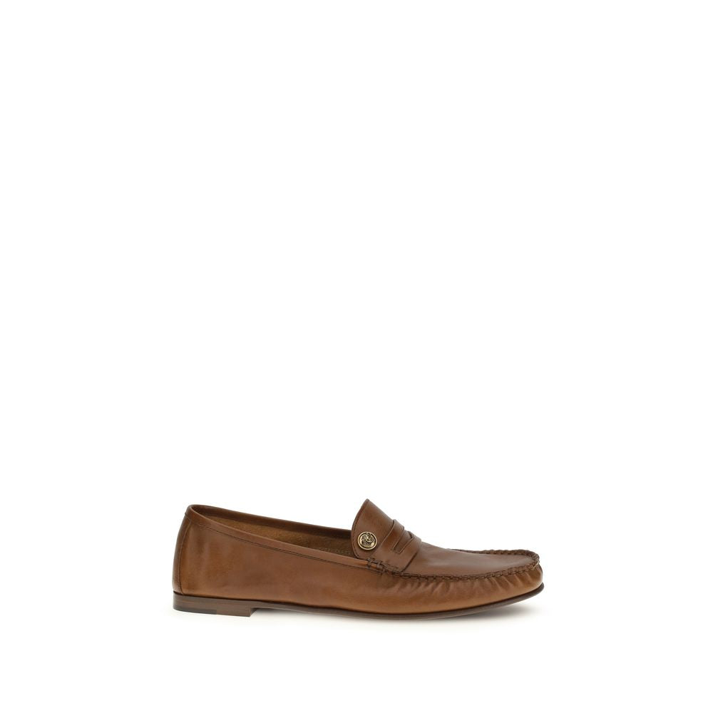 Chaussures loafer en cuir de veau marron Bos Taurus de Versace, style slip-on élégant et confortable.