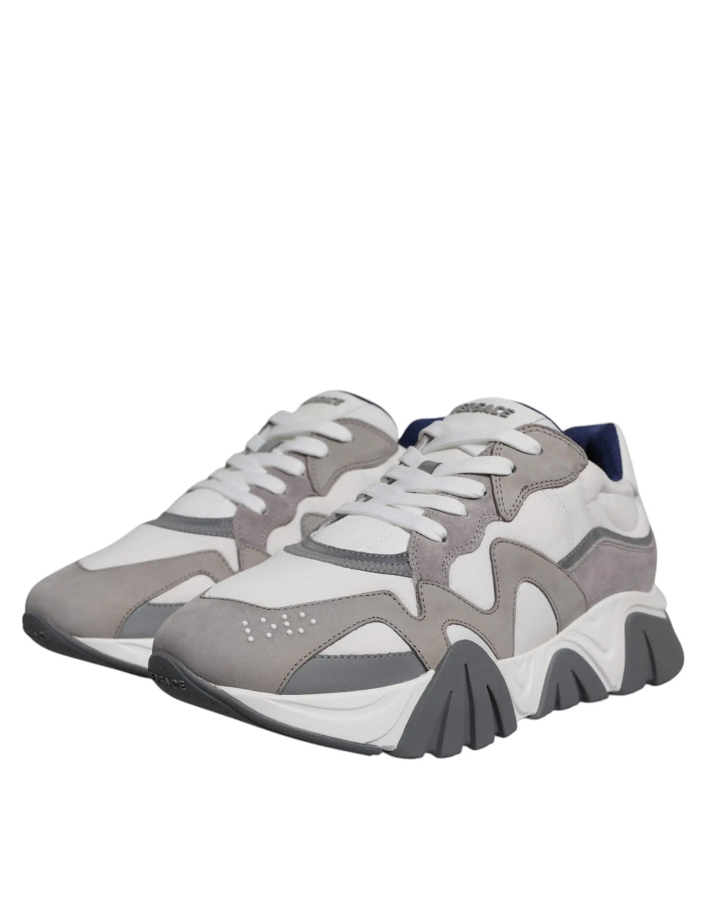 Baskets basses versace squalo grises en cuir et néoprène avec design épais en daim et mesh blanc
